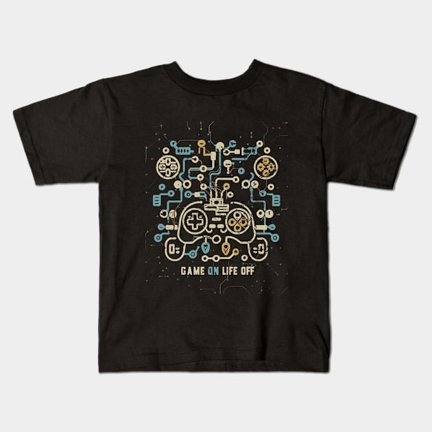 Game On, life Off digital theme Gaming Kids T-Shirt by XYDstore